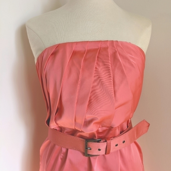 NEW York and Company Hot Pink Belted Midi Strapless Dress 8 Mod Retro Wiggle - Picture 4 of 12